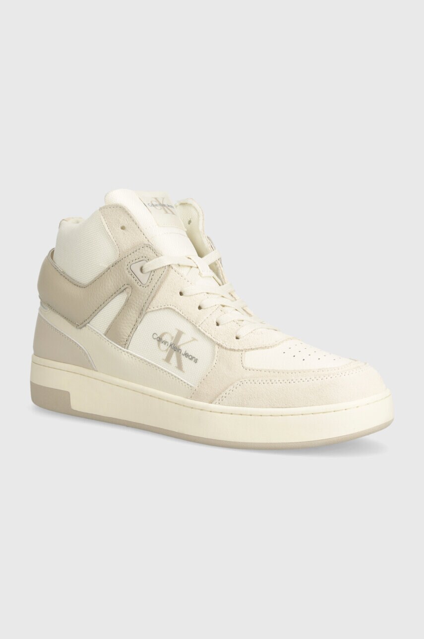 Levně Sneakers boty Calvin Klein Jeans BASKET CUP MID LACEUP LTH ML MTR béžová barva, YM0YM00995