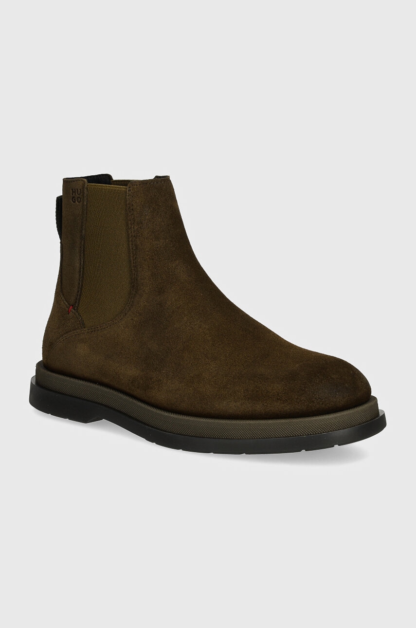 HUGO botine din piele intoarsa Chaol barbati, culoarea verde, 50522967
