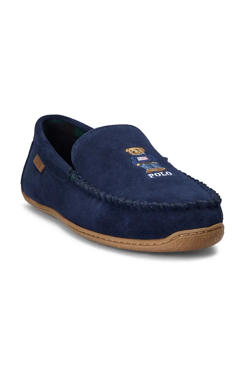 Замшевые тапки Polo Ralph Lauren Brenan Bear мужские цвет синий 843955398001 Замшевые тапки Polo Ralph Lauren Brenan Bear мужские цвет синий 843955398001