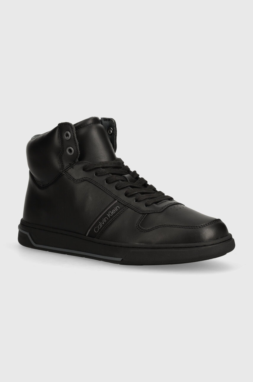 

Кожени маратонки Calvin Klein HM0HM01492 в черно HIGH TOP LACE UP LOGO, Черен