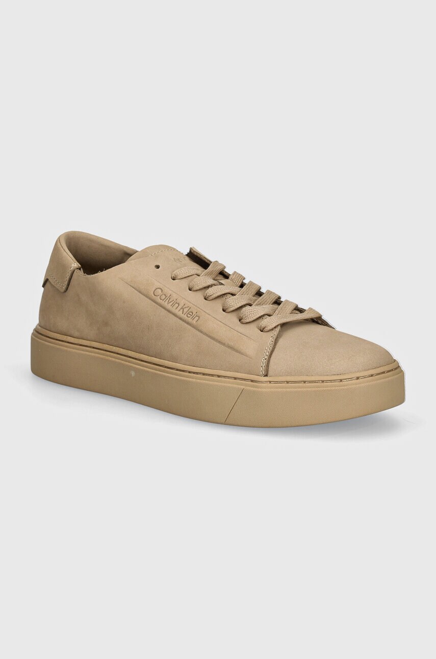 Levně Nubukové tenisky Calvin Klein HM0HM01616 béžová barva, LOW TOP LACE UP NB