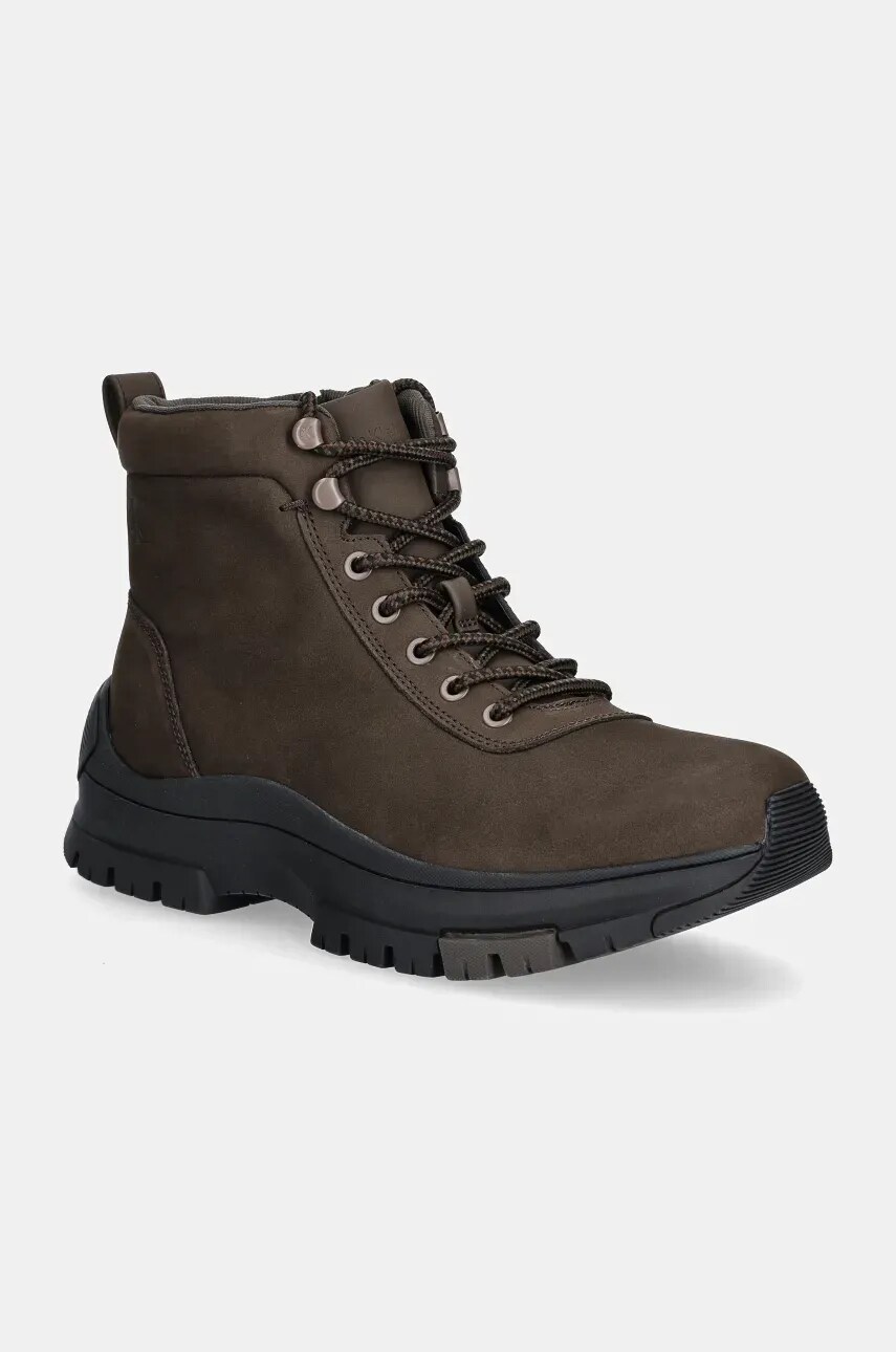 Levně Kožené trapery Calvin Klein Jeans HYBRID WP BOOT LACEUP REBELLIOUS pánské, hnědá barva, YM0YM01077