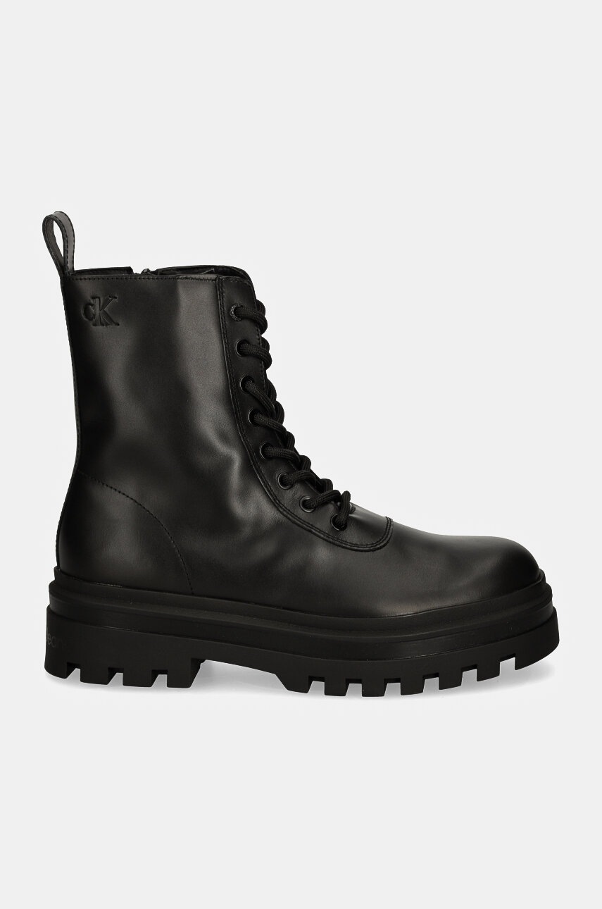 Δερμάτινες μπότες πεζοπορίας Calvin Klein Jeans LUGGED LACE ZIP BOOT OXF LTH χρώμα: μαύρο, YM0YM01066 φωτογραφία