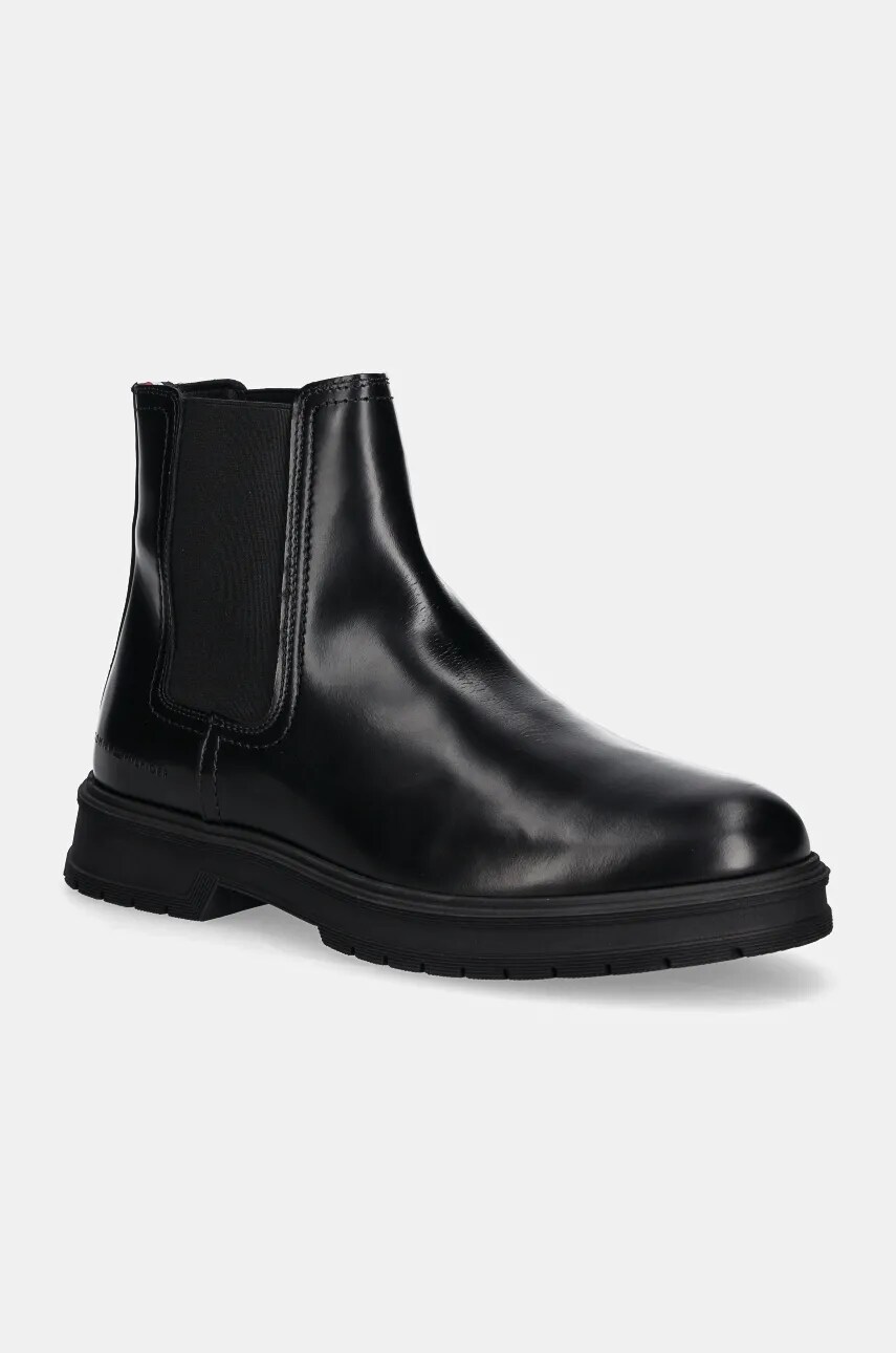 Levně Kožené kotníkové boty Tommy Hilfiger HILFIGER ABRASIV WARM LTH CHELS pánské, černá barva, FM0FM05176