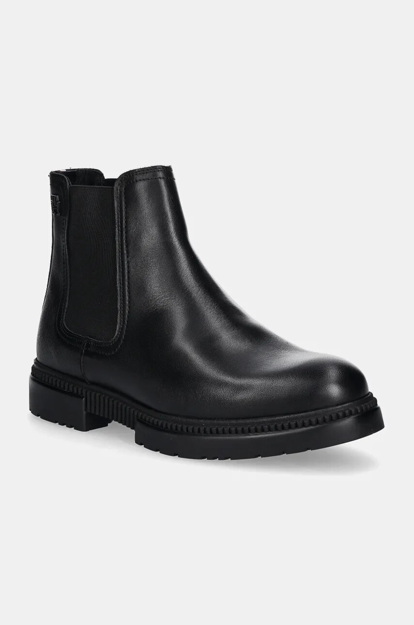 Levně Kožené kotníkové boty Tommy Hilfiger COMFORT TL TEXTURE LTH CHELSEA pánské, černá barva, FM0FM05181
