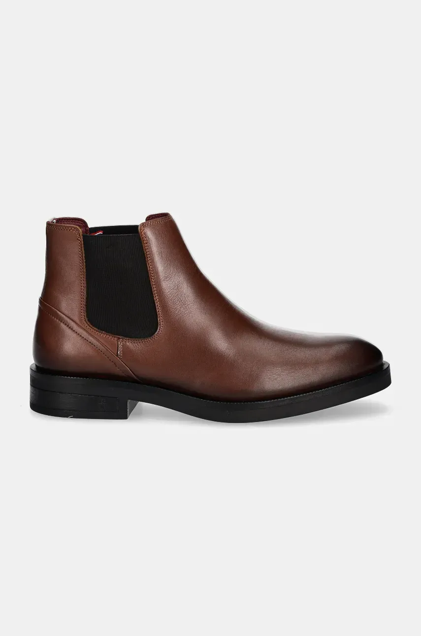 Кожаные полусапоги Tommy Hilfiger PREMIUM HILFIGER TL LTH CHELSEA мужские цвет коричневый FM0FM05185 Кожаные полусапоги Tommy Hilfiger PREMIUM HILFIGER TL LTH CHELSEA мужские цвет коричневый FM0FM05185