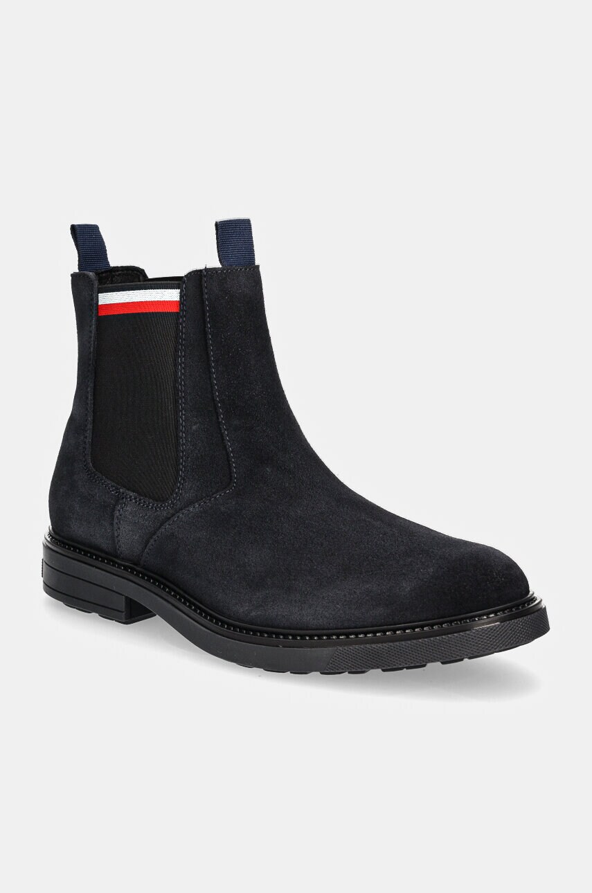 Levně Semišové kotníkové boty Tommy Hilfiger HILIFGER OUTDOOR SUEDE CHELSEA pánské, tmavomodrá barva, FM0FM05191