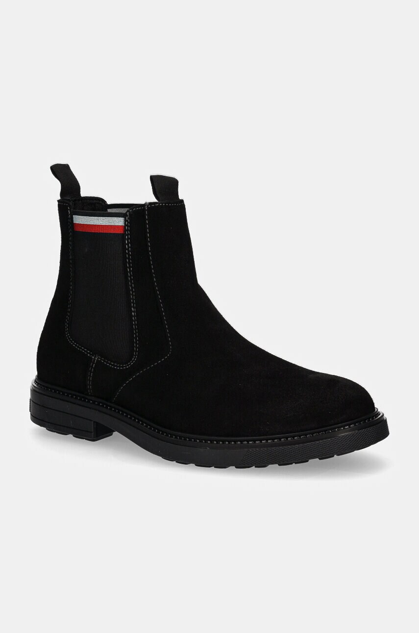 Levně Semišové kotníkové boty Tommy Hilfiger HILIFGER OUTDOOR SUEDE CHELSEA pánské, černá barva, FM0FM05191