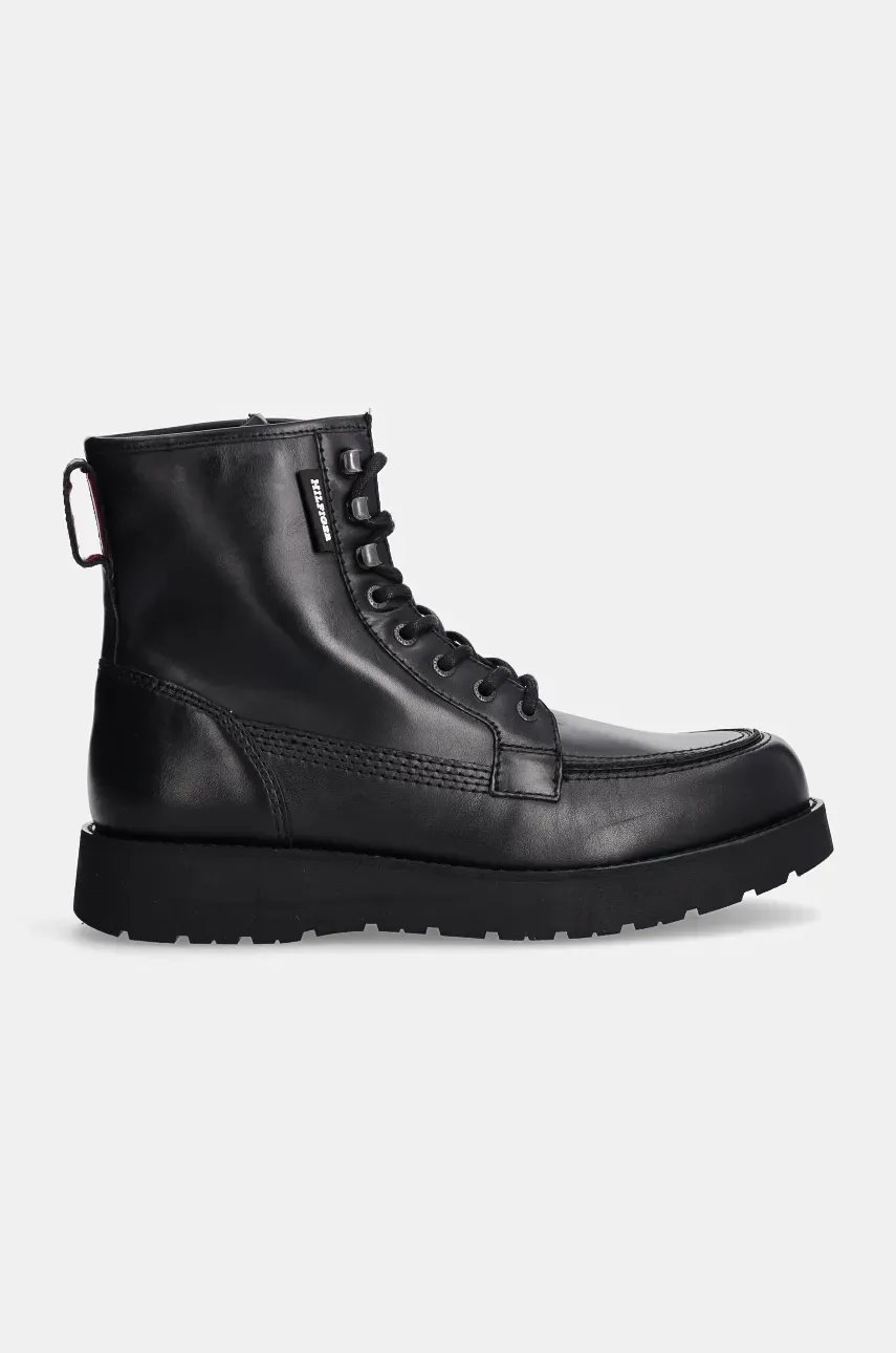 Кожаные ботинки Tommy Hilfiger TH AMERICAN PREM CHECK LTH BOOT мужские цвет чёрный FM0FM05194 Кожаные ботинки Tommy Hilfiger TH AMERICAN PREM CHECK LTH BOOT мужские цвет чёрный FM0FM05194