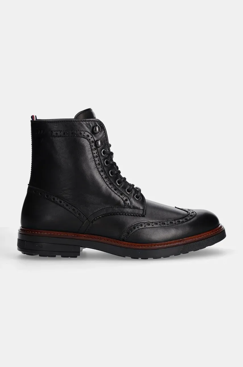 Кожаные ботинки Tommy Hilfiger HILFIGER WARM LTH BROGUE BOOT мужские цвет чёрный FM0FM05195 Кожаные ботинки Tommy Hilfiger HILFIGER WARM LTH BROGUE BOOT мужские цвет чёрный FM0FM05195