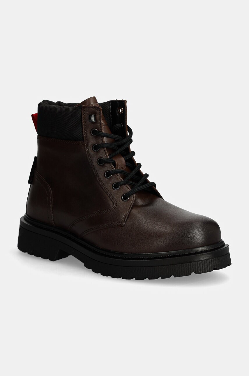 Tommy Jeans pantofi inalti TJM LACE UP BOOT barbati, culoarea maro, EM0EM01446