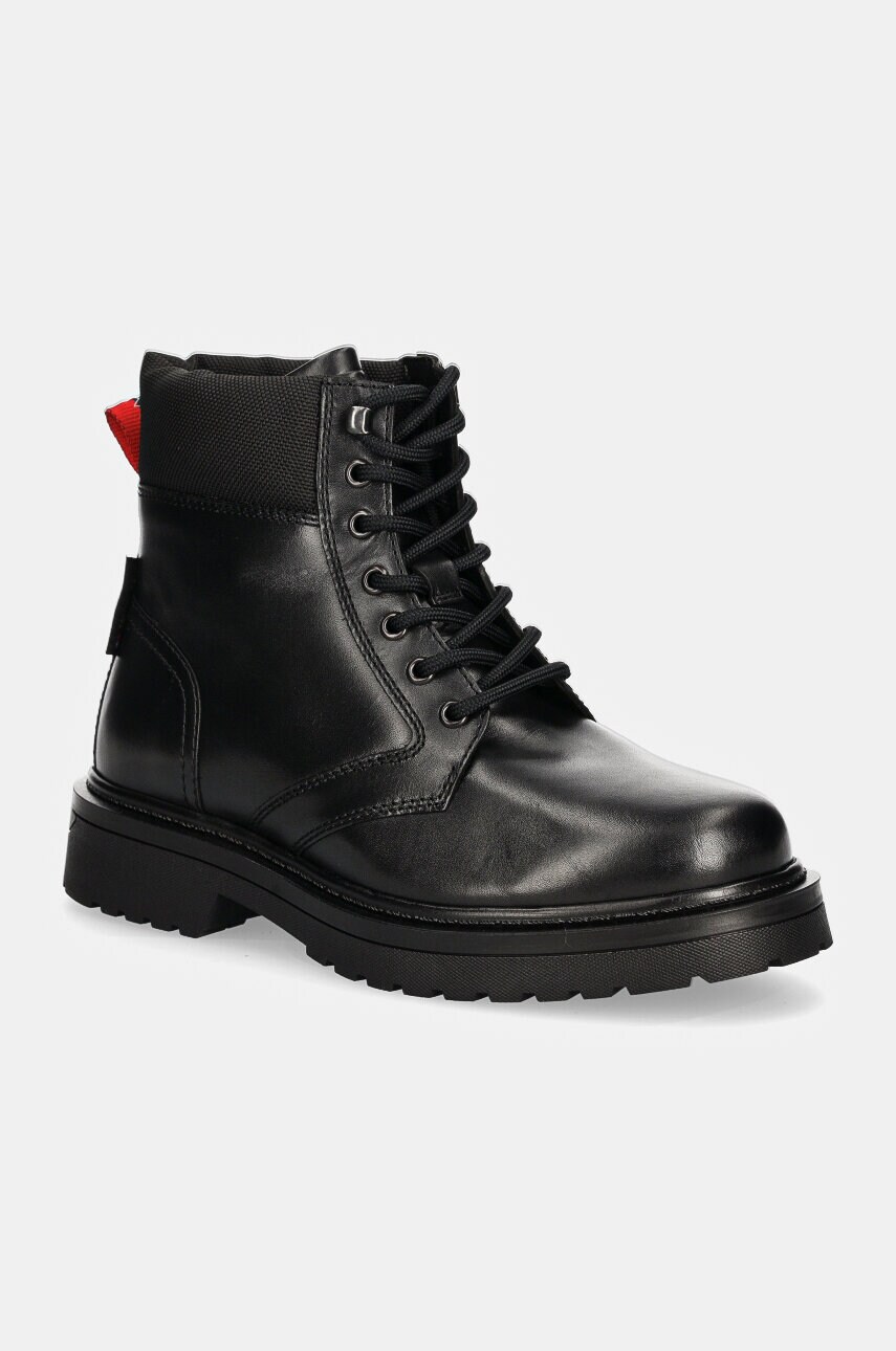Tommy Jeans pantofi inalti TJM LACE UP BOOT barbati, culoarea negru, EM0EM01446