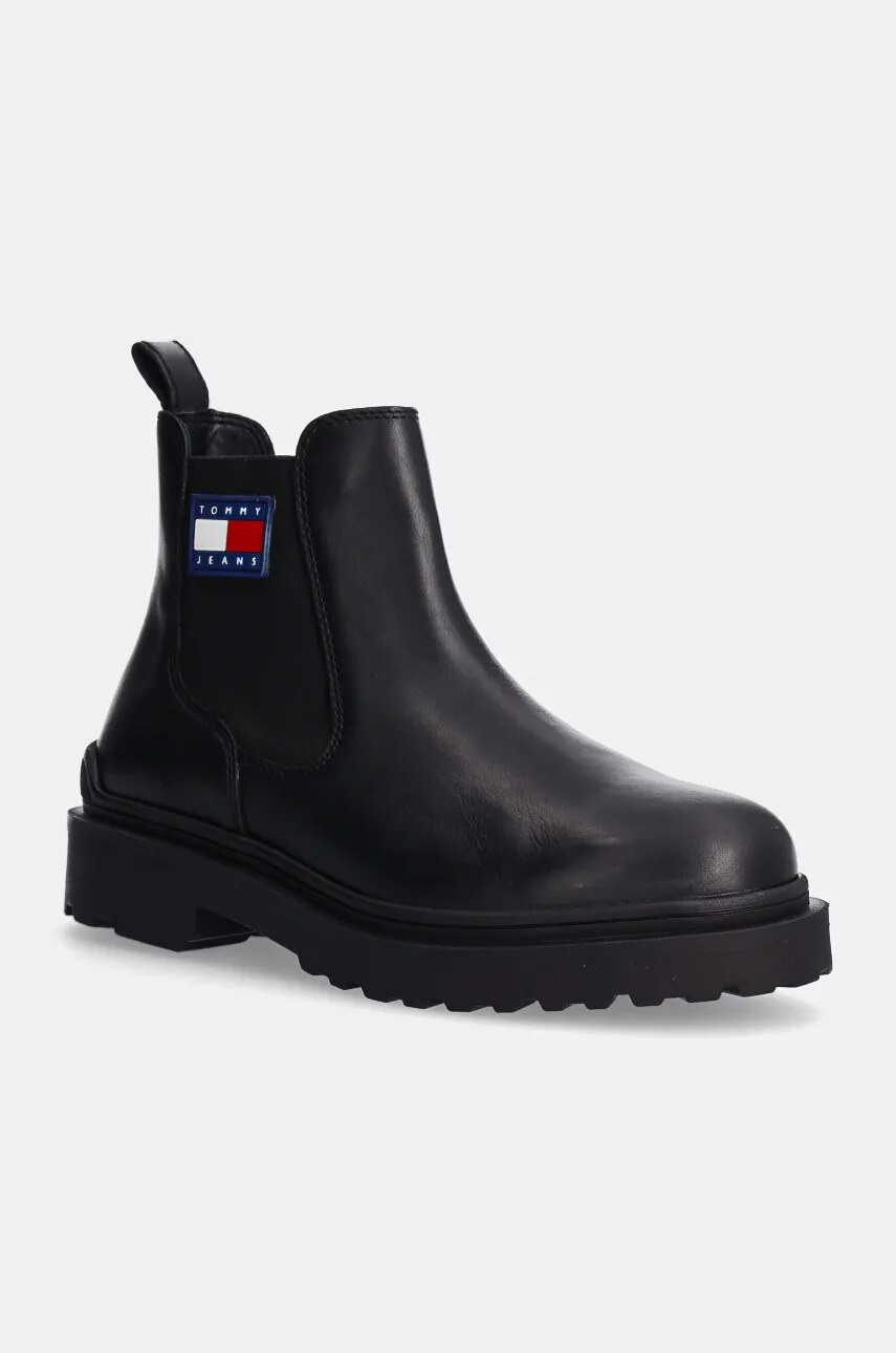 Tommy Jeans ghete chelsea de piele TJM LEATHER CHELSEA BOOT barbati, culoarea negru, EM0EM01448
