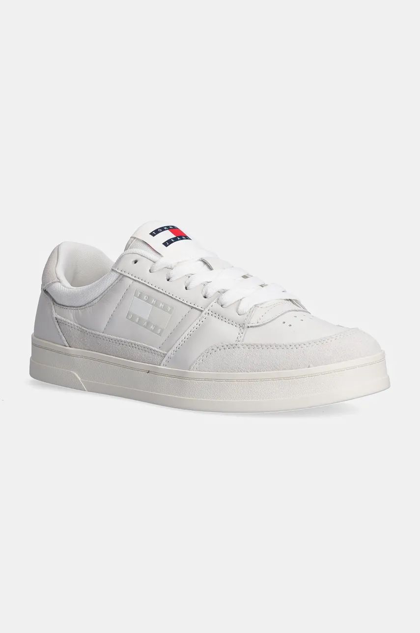 Tommy Jeans sneakers din piele THE GREENWICH MIX MEDIA culoarea alb, EM0EM01444