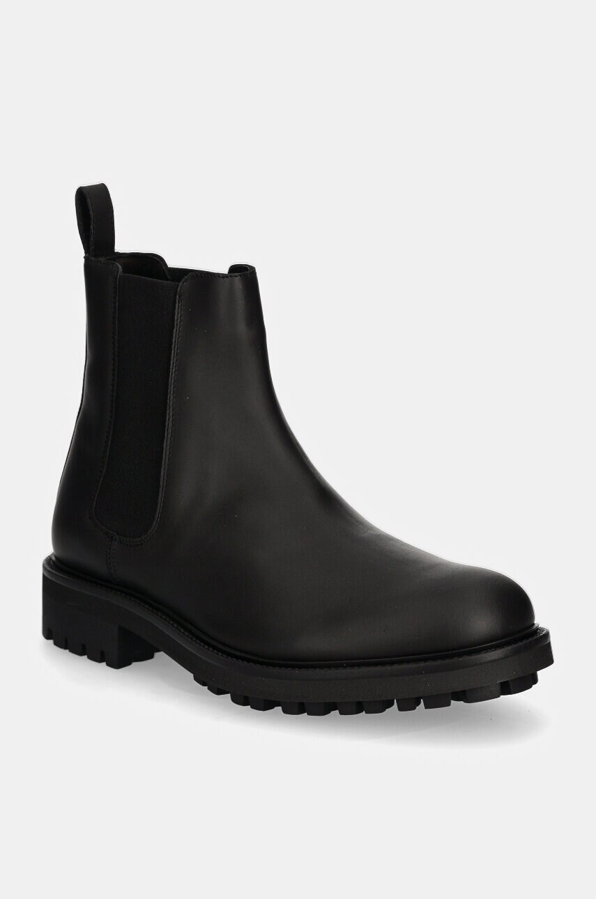 Levně Kožené kotníkové boty Calvin Klein CHELSEA BOOT RUB pánské, černá barva, HM0HM01610