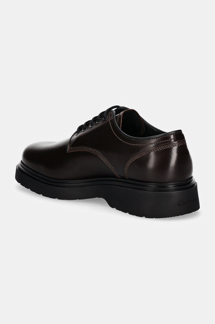 Шкіряні туфлі Calvin Klein DERBY LTH чоловічі колір коричневий HM0HM01574 