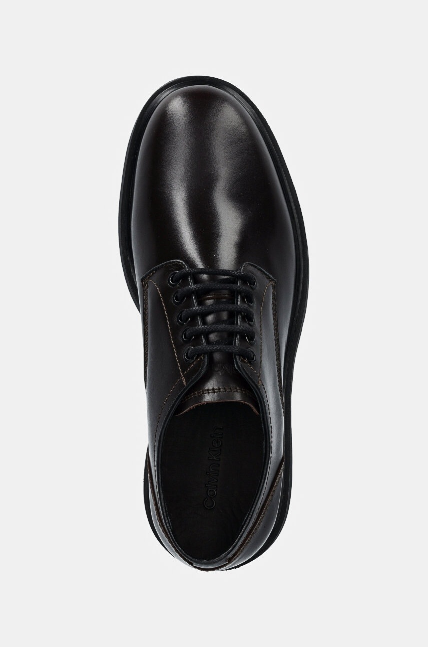 Шкіряні туфлі Calvin Klein DERBY LTH чоловічі колір коричневий HM0HM01574 