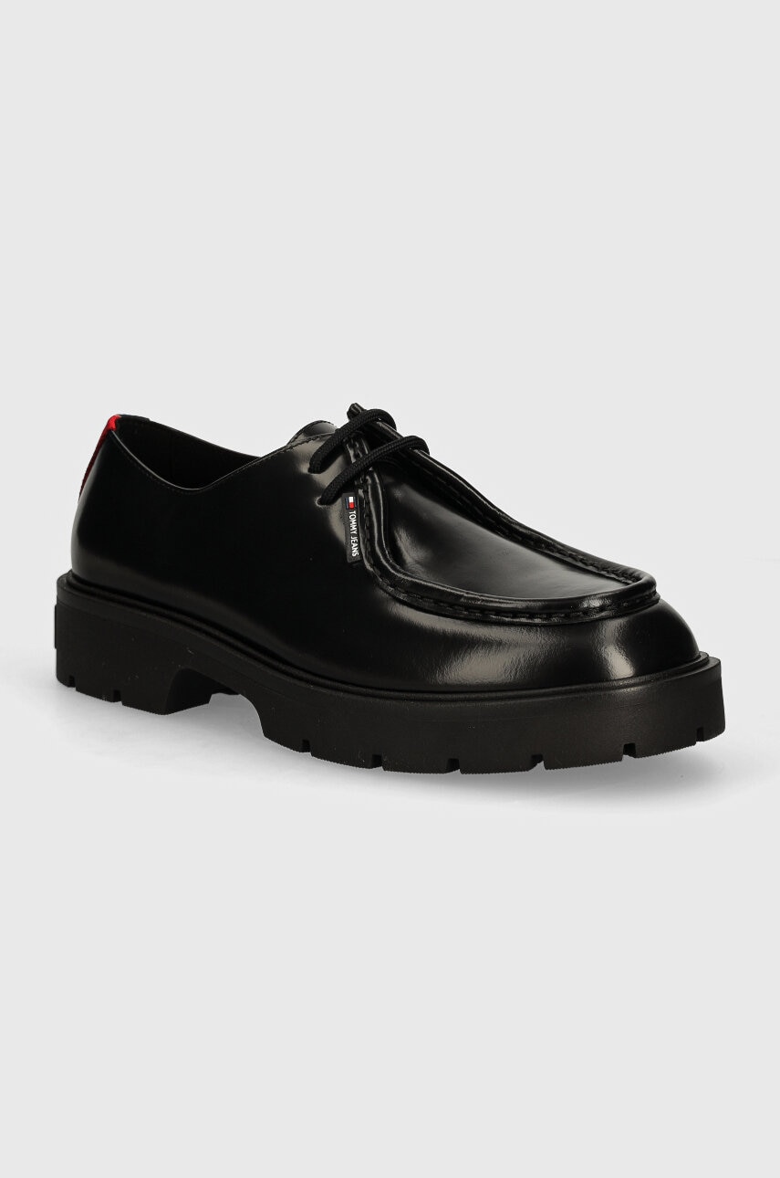 Tommy Jeans pantofi de piele TJM SMART DERBY SHOE barbati, culoarea negru, EM0EM01418 Tommy Jeans pantofi de piele TJM SMART DERBY SHOE barbati, culoarea negru, EM0EM01418