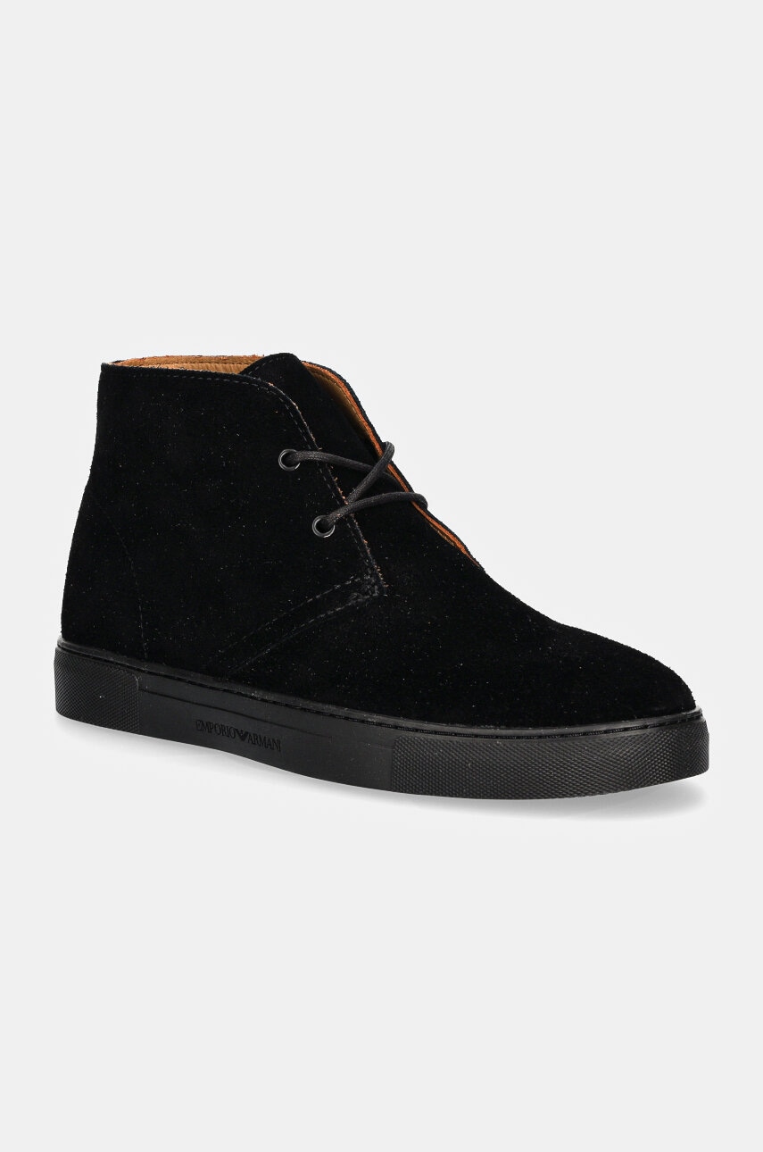 Levně Semišové kotníkové boty Emporio Armani černá barva, X4M392 XF053 00002