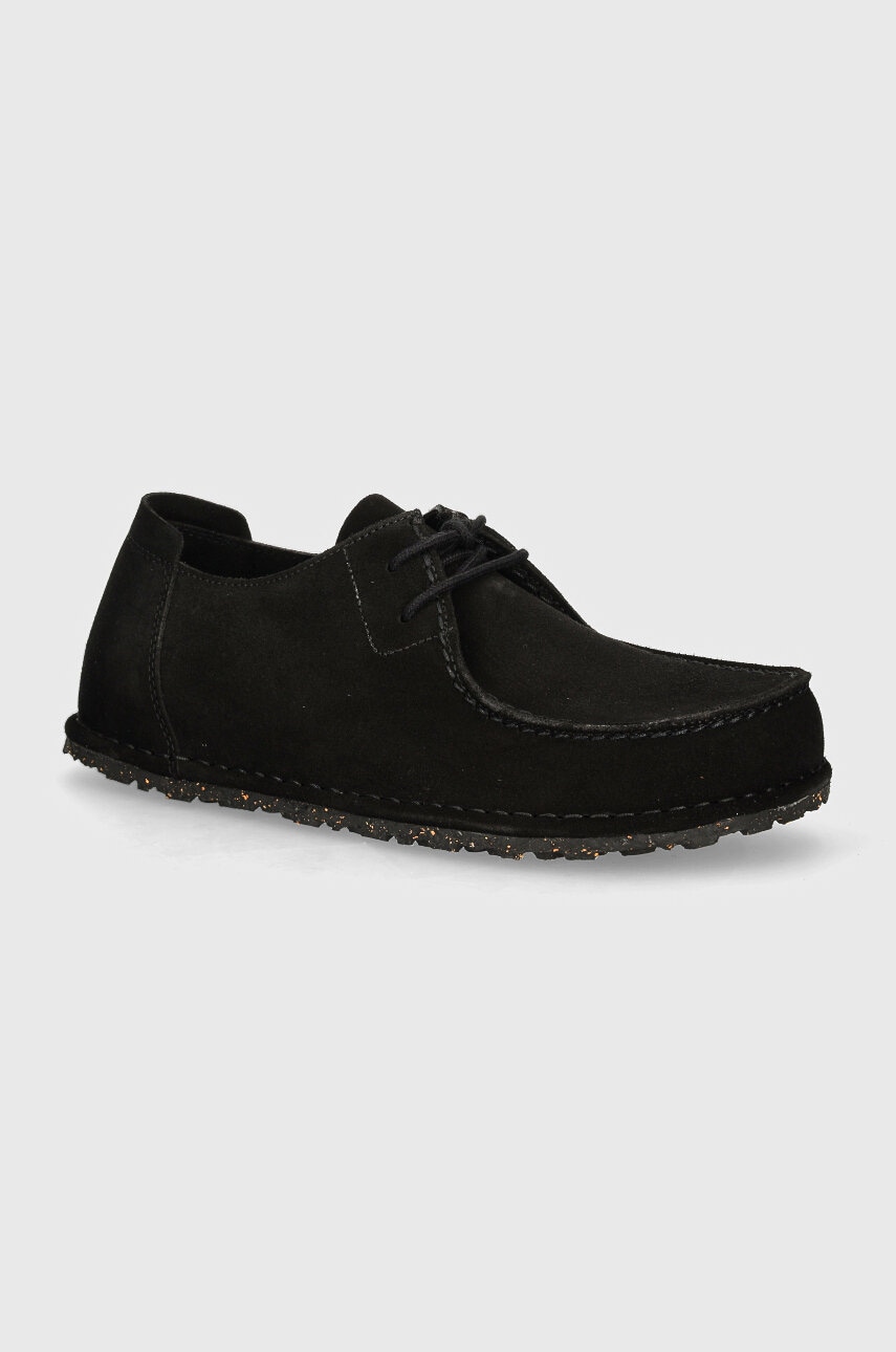 Birkenstock pantofi de piele intoarsa Utti Lace barbati, culoarea negru, 1028597