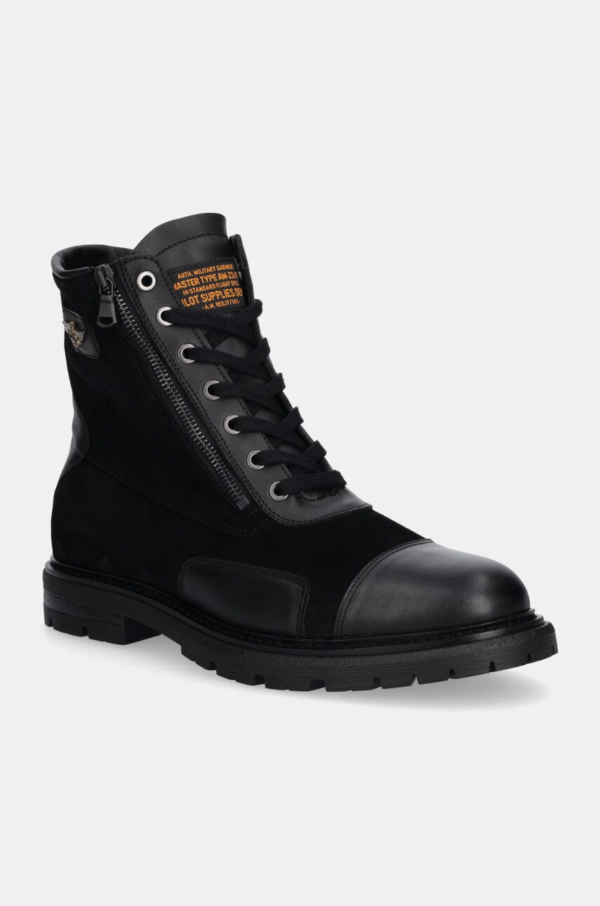 Aeronautica Militare pantofi de piele intoarsa barbati, culoarea negru, SC252PL202