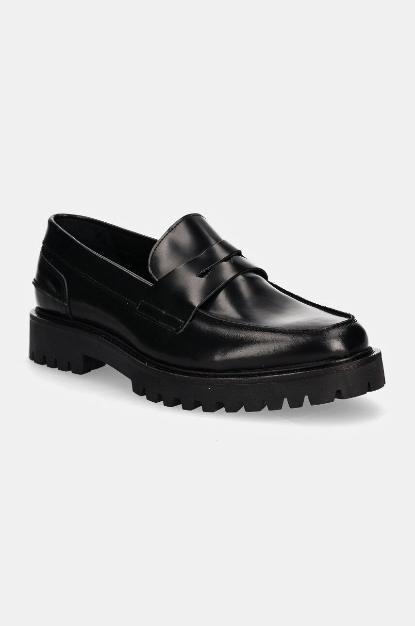 GARMENT PROJECT mocasini de piele Aaron Penny Loafer barbati, culoarea negru, GPF2588