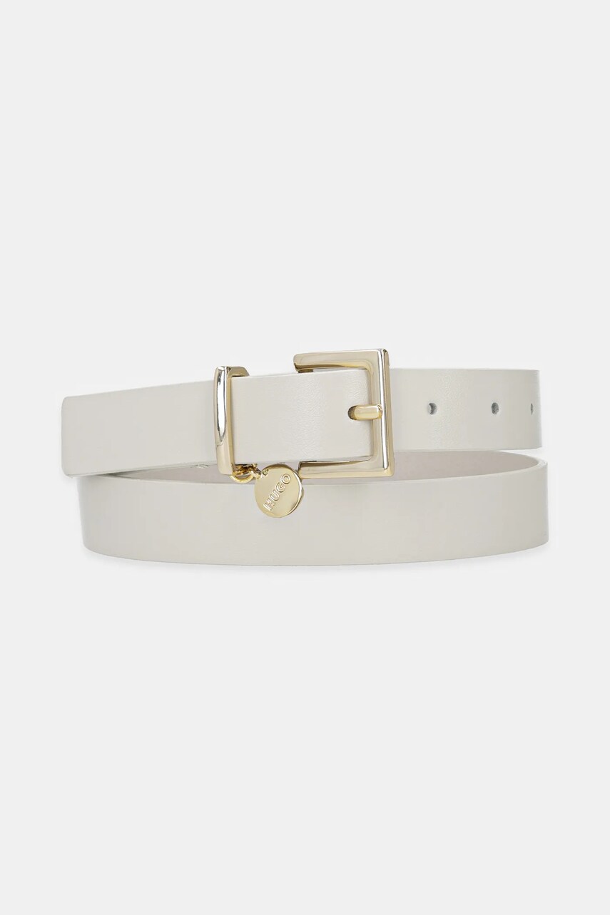 HUGO curea de piele femei, culoarea alb, 50522644
