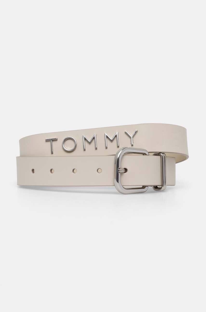 Tommy Jeans curea de piele femei, culoarea bej, AW0AW16255