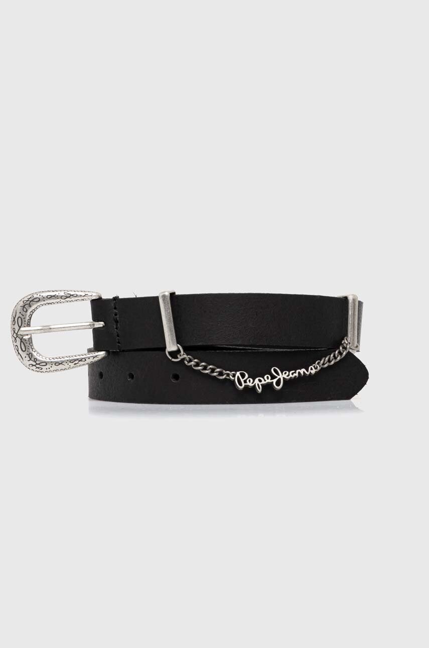 Pepe Jeans curea de piele LEIGHTON BELT femei, culoarea negru, PL020853