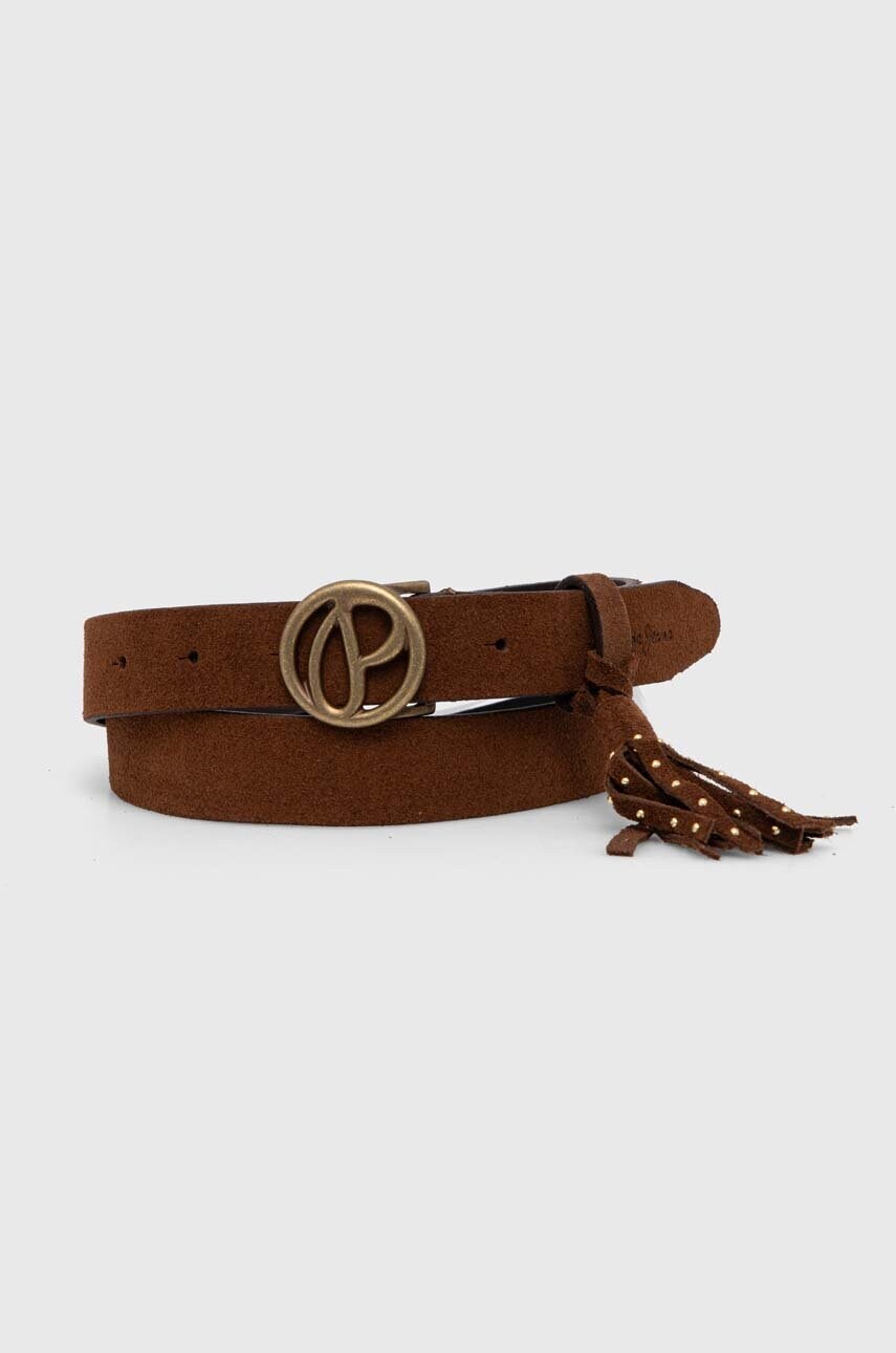 Pepe Jeans curea din piele intoarsa ATHELEA BELT culoarea maro, PL020858
