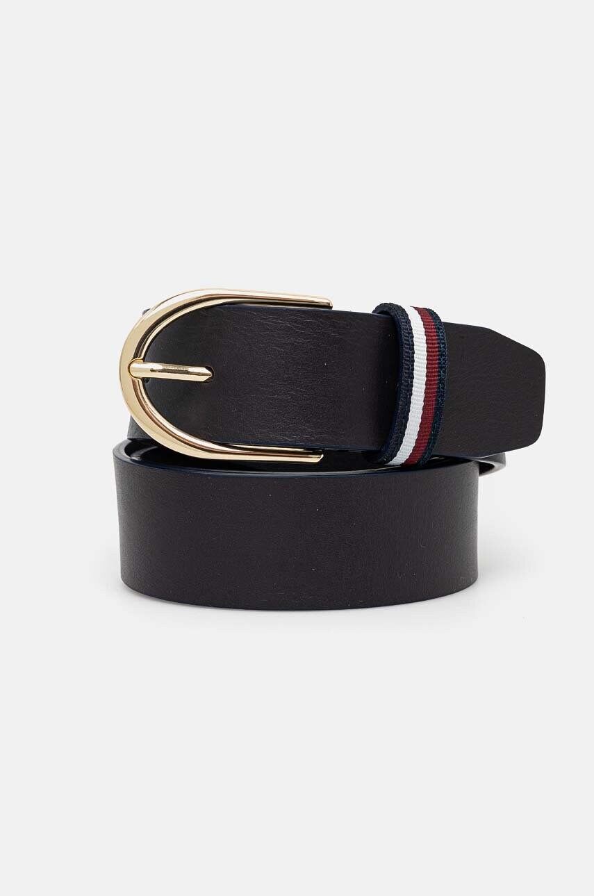 Levně Kožený pásek Tommy Hilfiger dámský, tmavomodrá barva, AW0AW16596