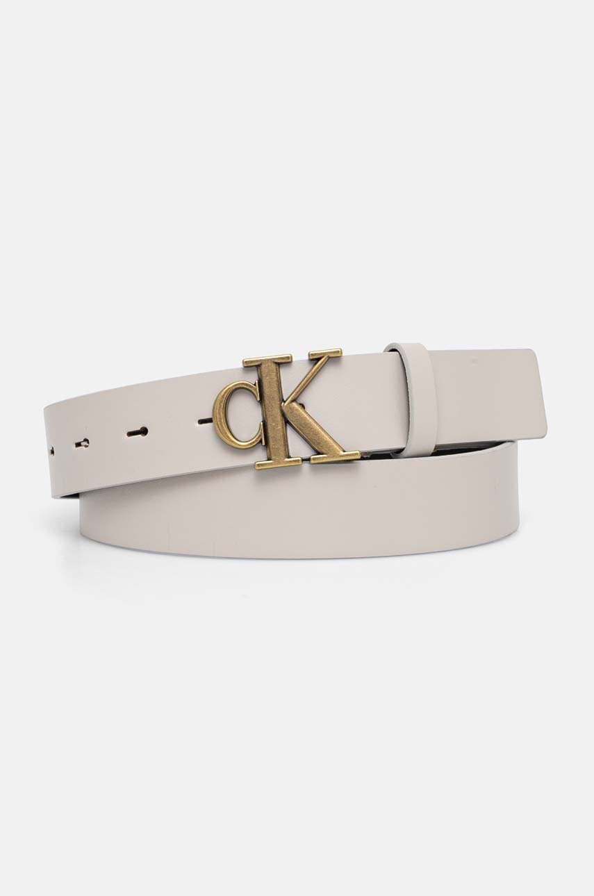 Levně Kožený pásek Calvin Klein Jeans dámský, šedá barva, K60K612289