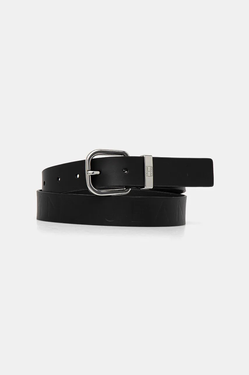 Tommy Jeans curea de piele femei, culoarea negru, AW0AW16792