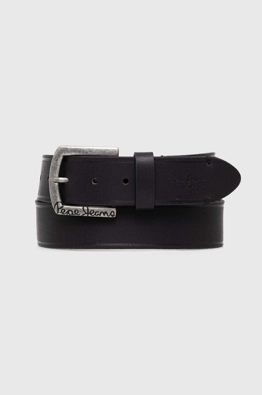 Pepe Jeans curea de piele MOSS BELT barbati, culoarea negru, PM021026