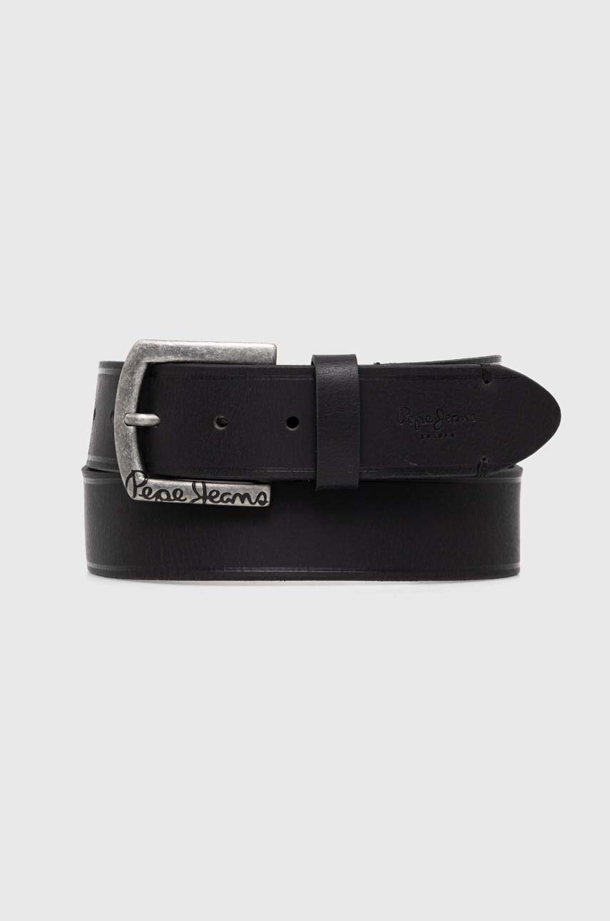 Pepe Jeans curea de piele MOSS BELT barbati, culoarea negru, PM021026