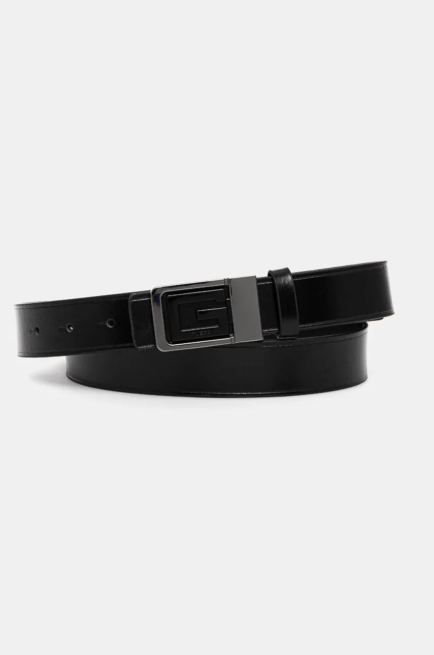 Levně Kožený pásek Guess pánský, černá barva, BMGOLE.P4430