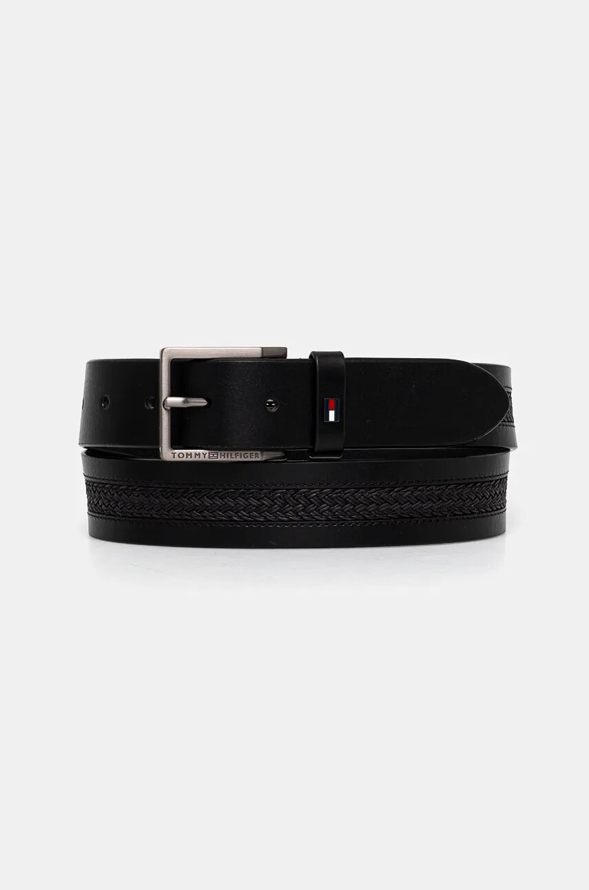 Levně Kožený pásek Tommy Hilfiger pánský, černá barva, AM0AM12816