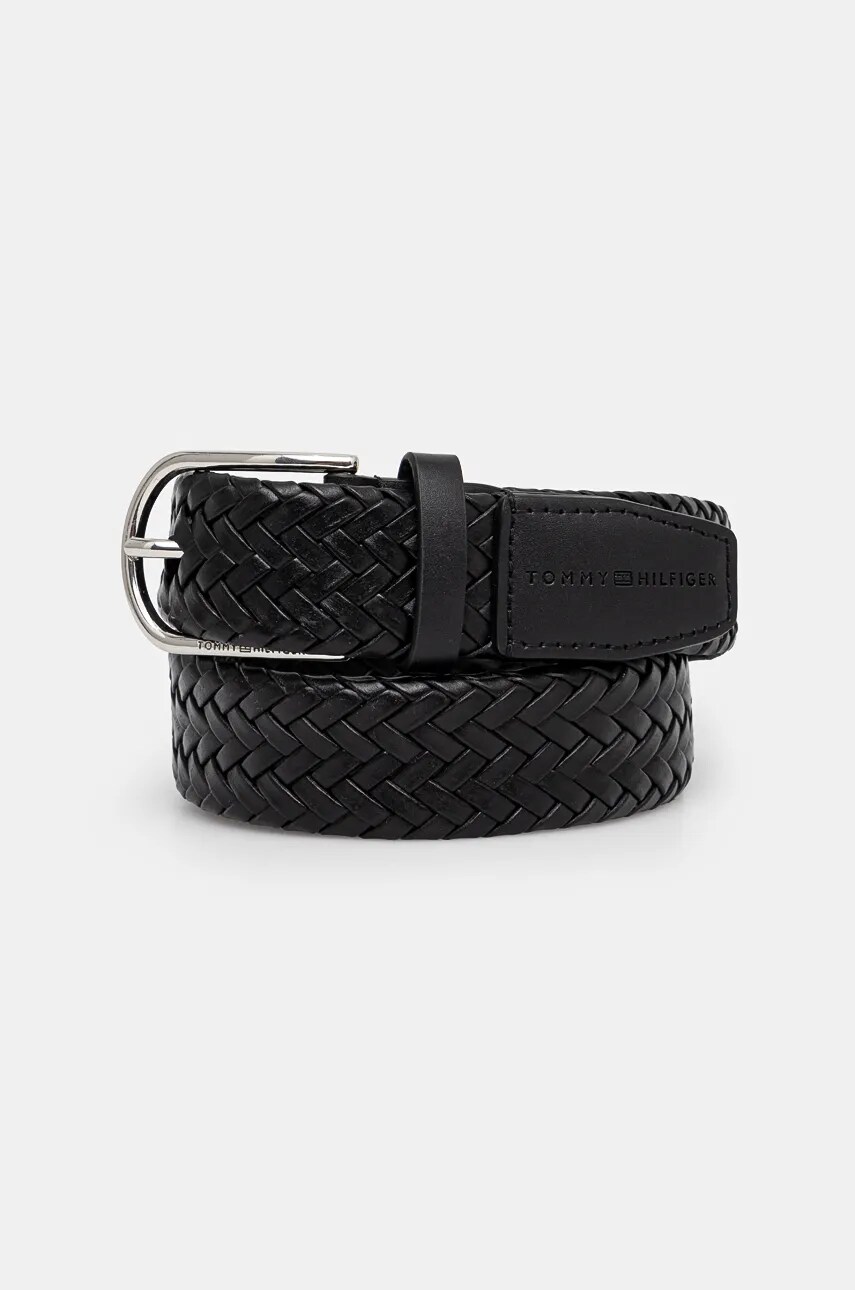 Levně Kožený pásek Tommy Hilfiger pánský, černá barva, AM0AM12824