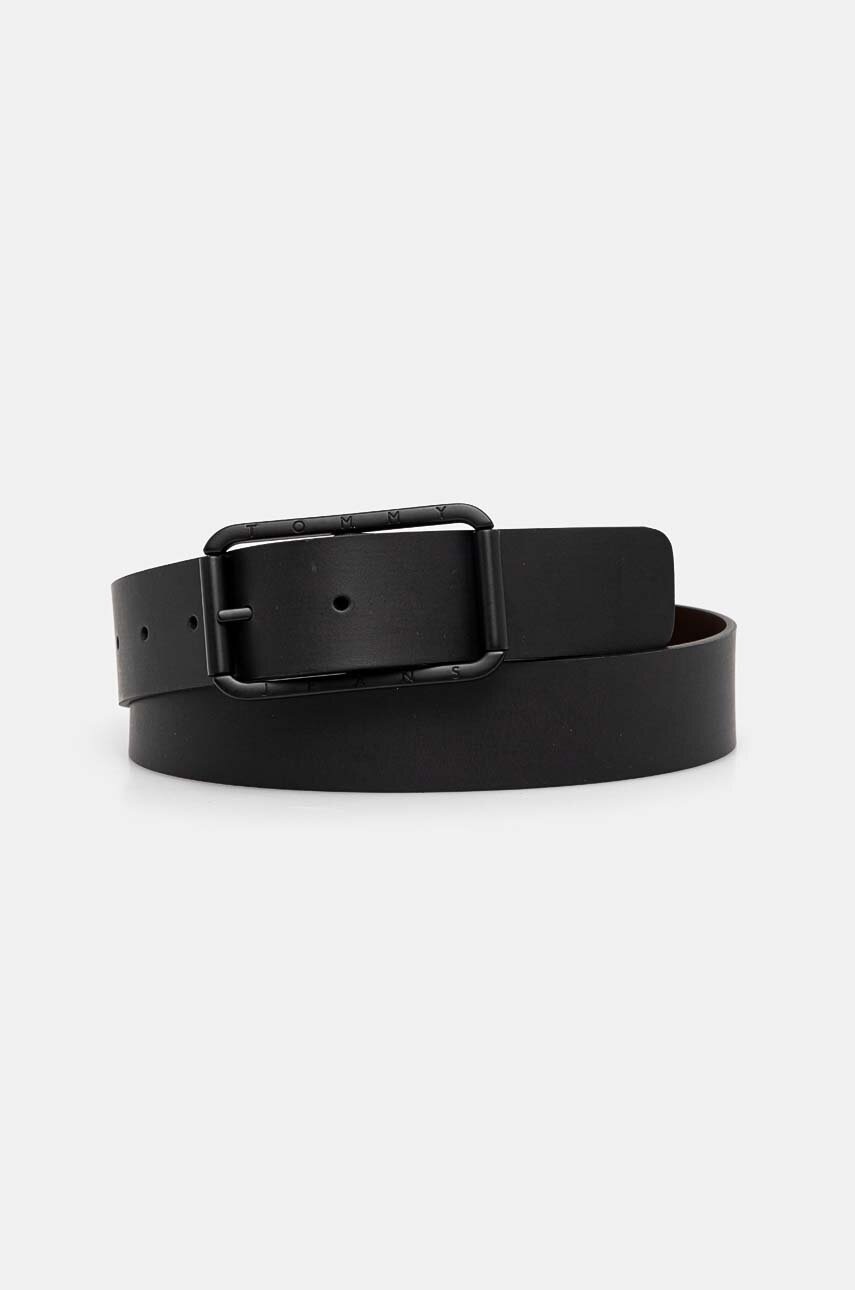 Tommy Jeans curea de piele cu doua fete barbati, culoarea negru, AM0AM12970