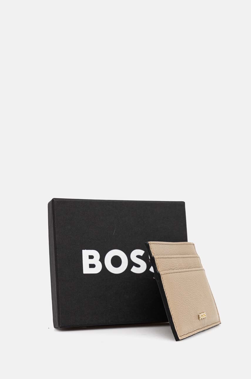 Шкіряний чохол на банківські карти BOSS колір бежевий 50523686 