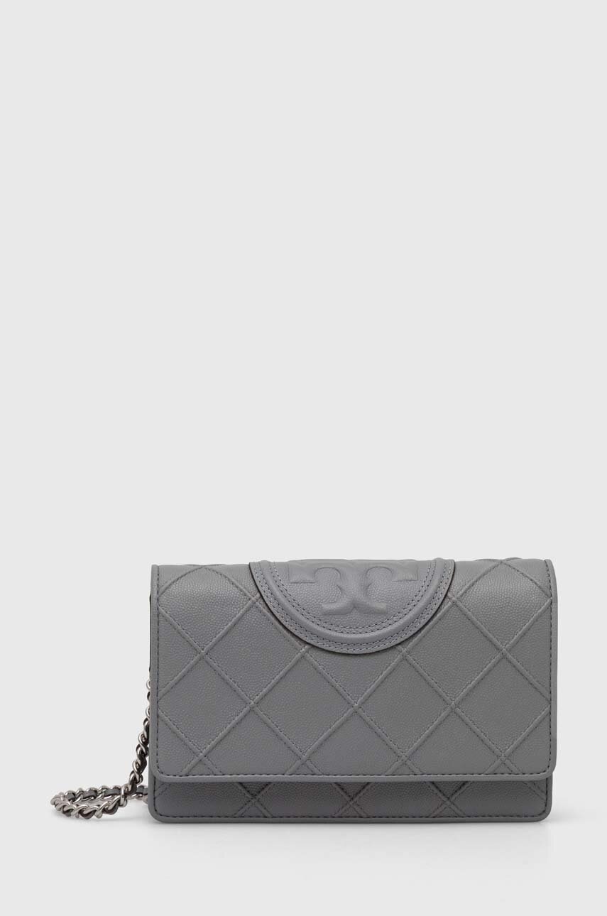 

Кожена чанта Tory Burch Fleming Soft в сиво 158604.400, Сив