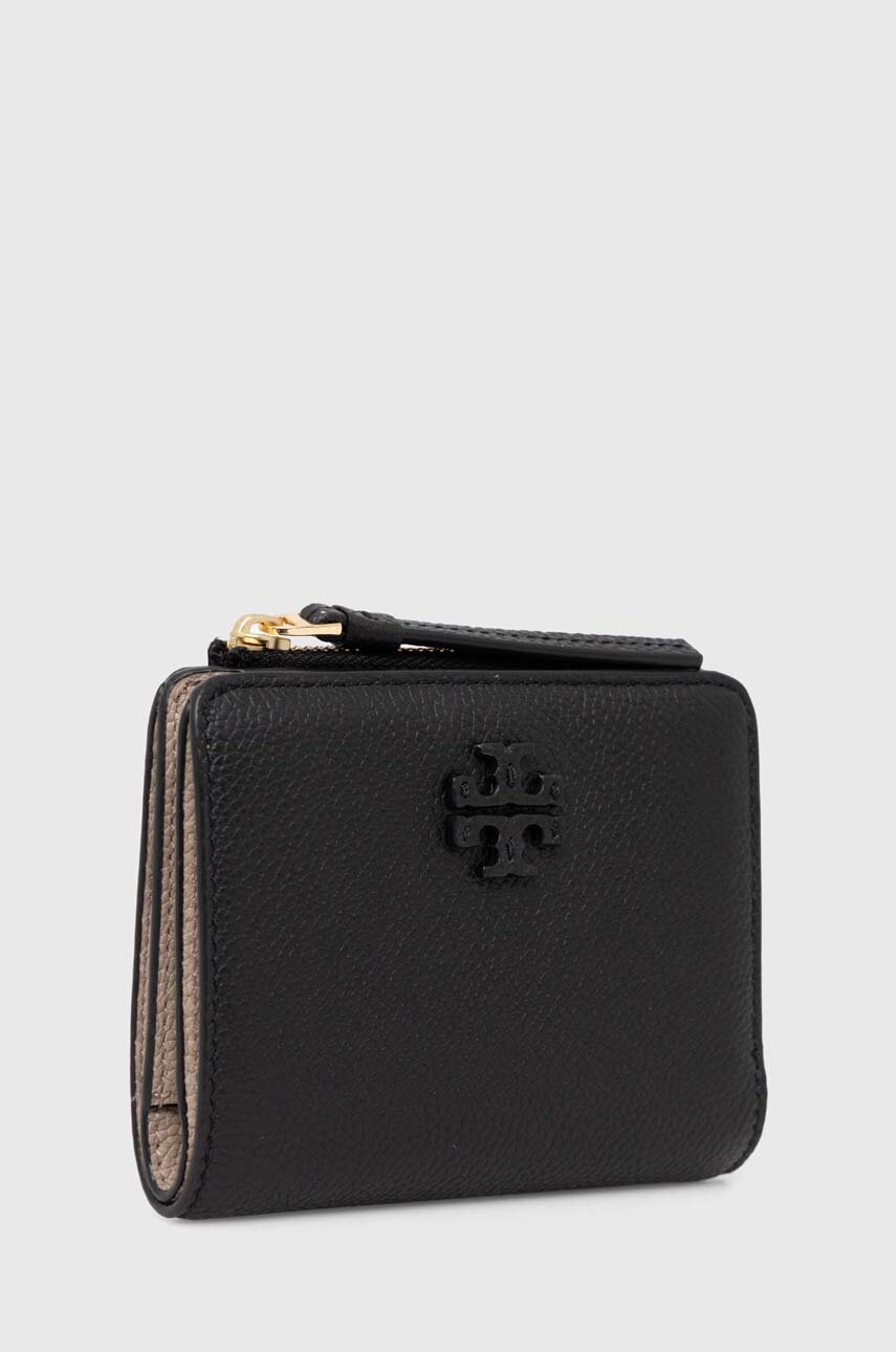 Δερμάτινο πορτοφόλι Tory Burch McGraw Bi-Fold γυναικείο, χρώμα: μαύρο, 158904.001 φωτογραφία