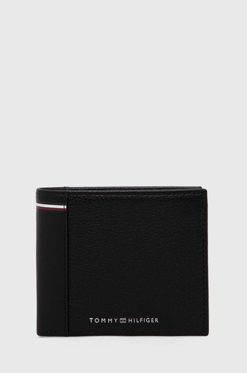 Kožená peňaženka Tommy Hilfiger pánska, čierna farba, AM0AM12519