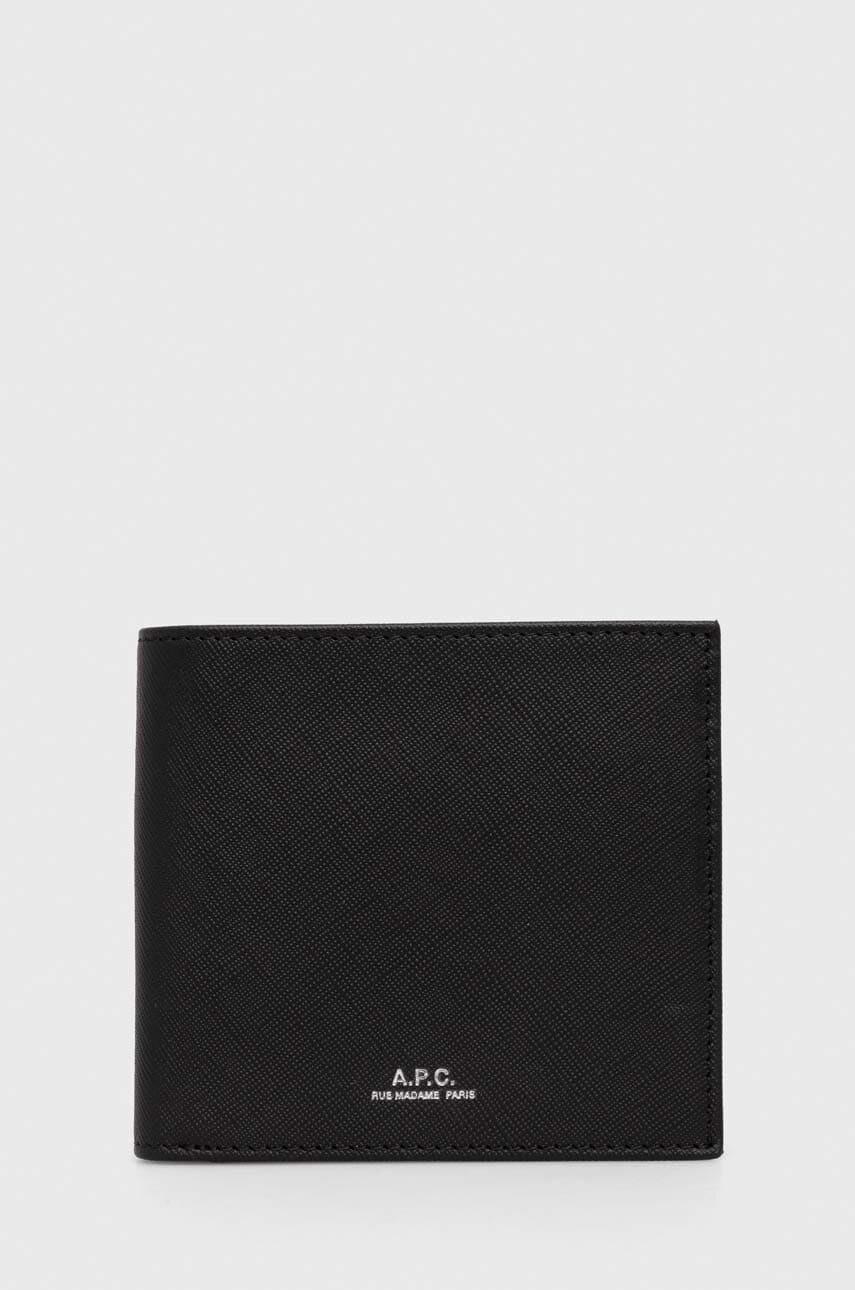 A.P.C. portofel de piele new portefeuille london barbati, culoarea negru, PXBJQ.H63340