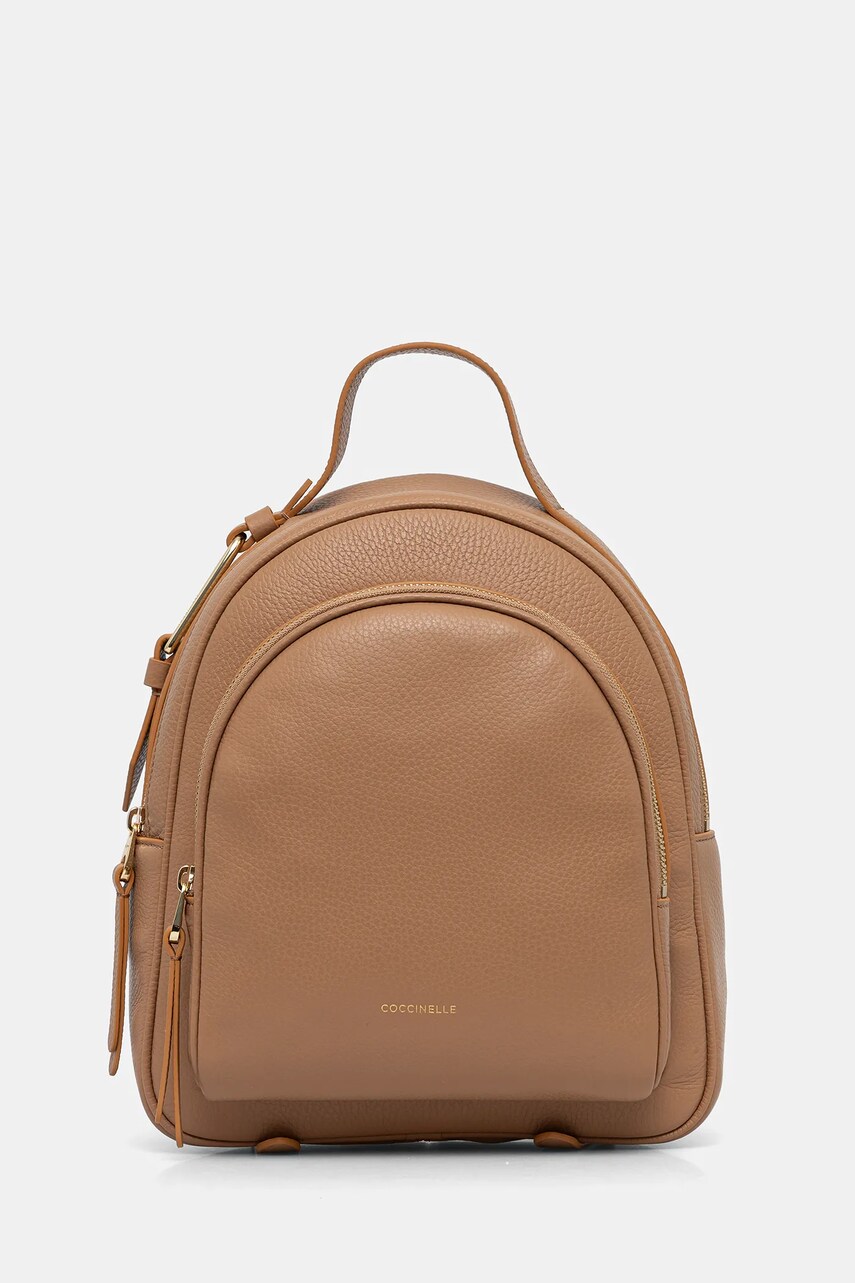 Coccinelle ghiozdan de piele COCCINELLEMALORY femei, culoarea bej, mic, uni, E1 R1K 14 02 01