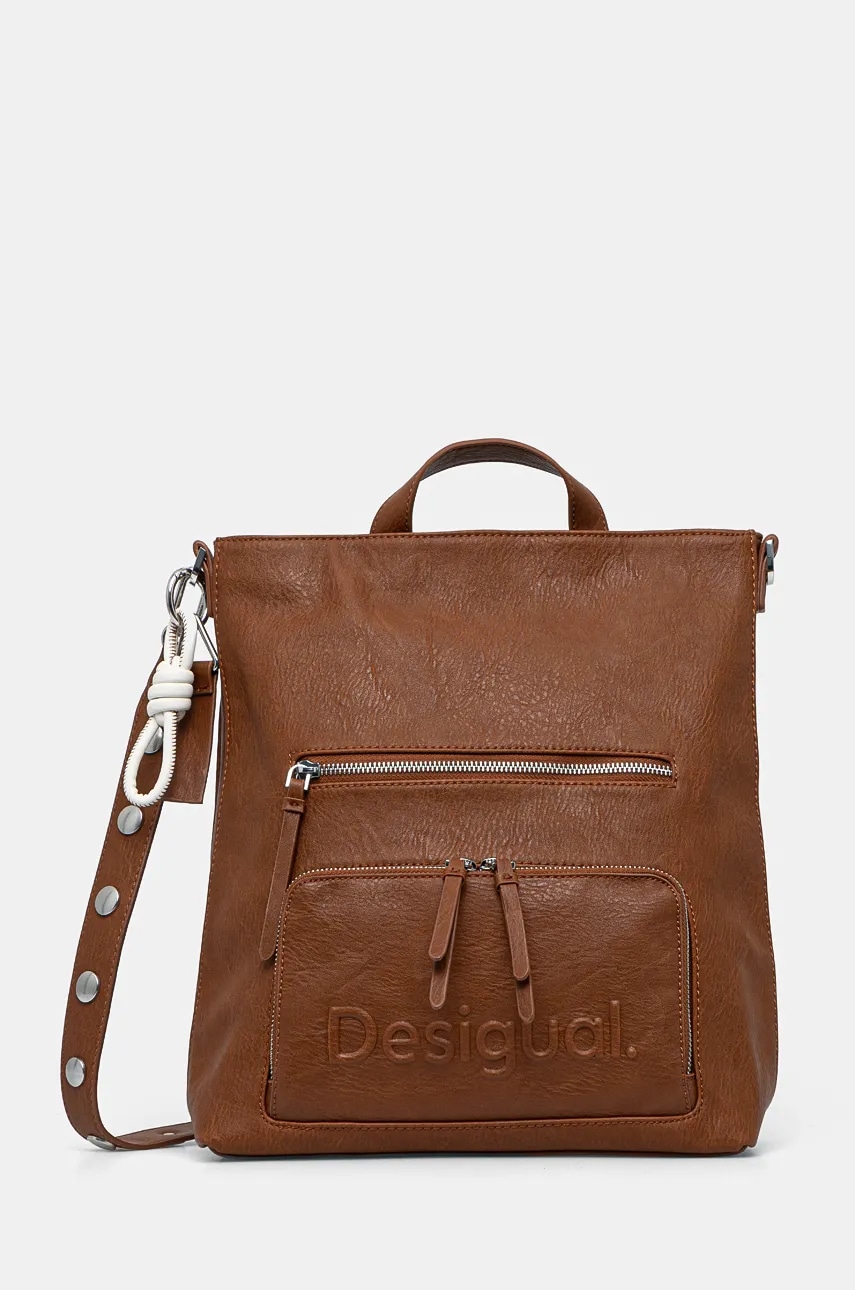 Desigual rucsac HALF LOGO FW24 PRETO femei, culoarea maro, mare, neted, 24WAKP03 Desigual rucsac HALF LOGO FW24 PRETO femei, culoarea maro, mare, neted, 24WAKP03