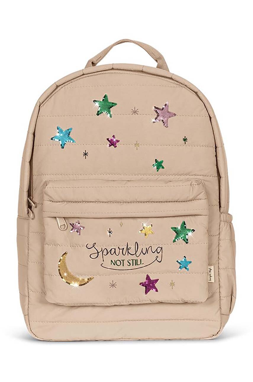 

Детска раница Konges Sløjd JUNO QUILTED SEQUIN BACKPACK MIDI в бежово голям размер с апликация KS101319, Бежов