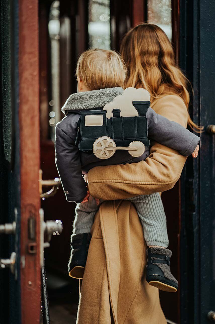 Donsje rucsac din piele pentru copii Logio Backpack Locomotive culoarea albastru marin, mic, 5518404