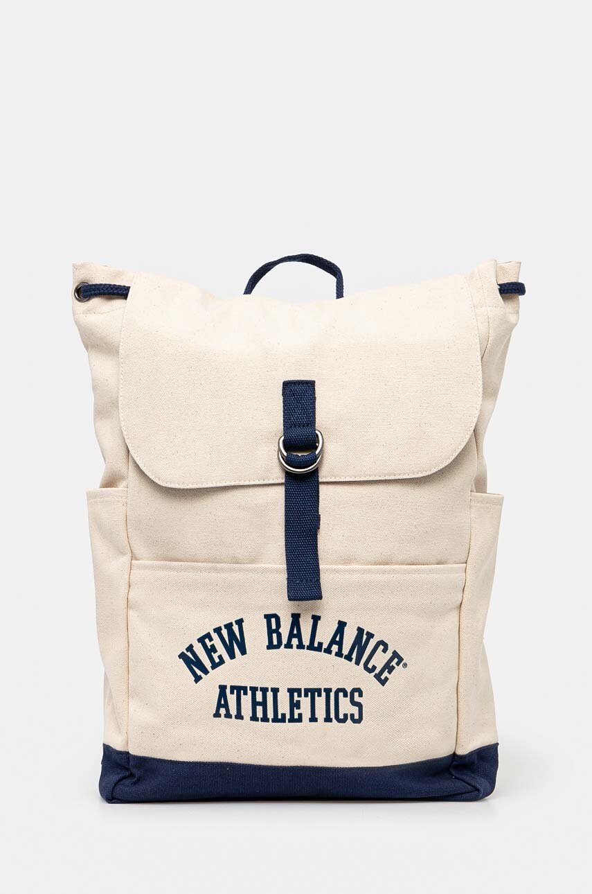 New Balance rucsac din bumbac culoarea bej, mare, cu imprimeu, LAB23170NNY