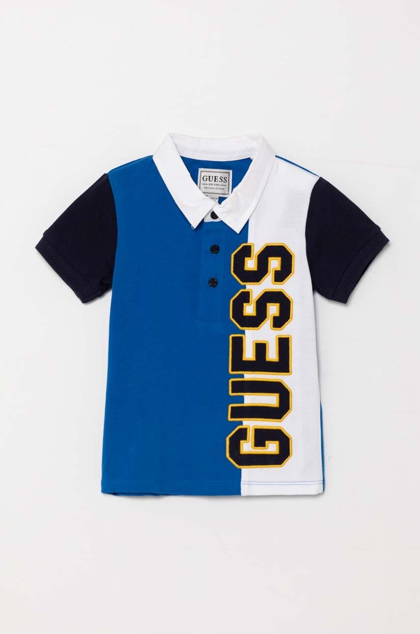 

Детска памучна тениска с яка Guess в синьо с апликация N4YP00 K9WF4, Син
